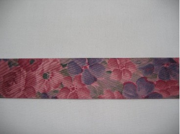 Oudroze sierlint met bloemen  25mm