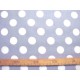 Grijze katoen met grote witte stippen. Doorsnee stip is 22 mm. 100% katoen stof met grote stip.