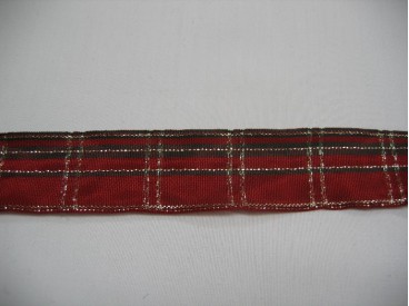 Sierband donkerrood met groene streep en gouddraad 27mm