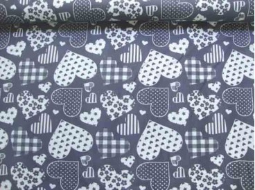 Hartjesmotief katoen Donkergrijs/wit 5648-68N
