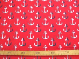 Kinderkatoen Rood met blauw/wit/grijze ankers 3205-15N