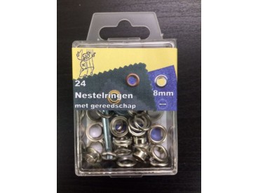 Nestelringen, nestelogen zilverkleur, 8 mm
