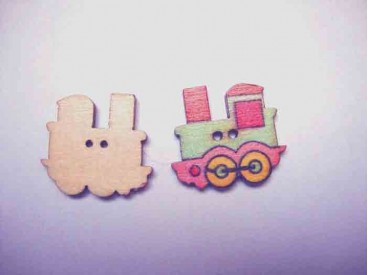 Houten knoop gekleurd Trein Lichtblauw