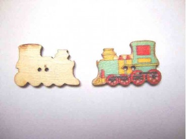 Houten knoop gekleurd Locomotief Aqua