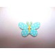 Houten knoop gekleurd Vlinder met stip Aqua