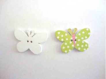 Houten knoop gekleurd Vlinder met stip Lime