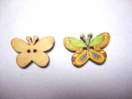 Houten knoop gekleurde Vlinder Geel