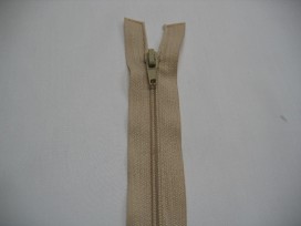 Zand kleurige deelbare rits fijn, 35 cm. lang 